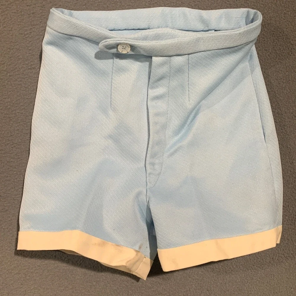 Vintage 70s Tracksuit Kids‎ Toddler Blue Cream Zip Jacket Shorts Set